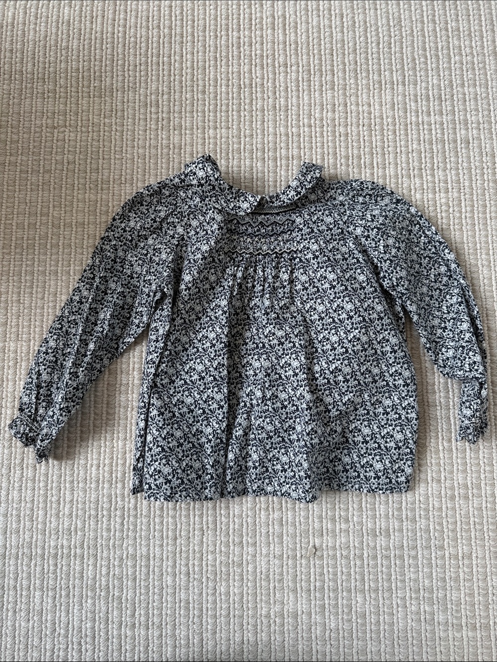 Bonpoint Navy and White Floral Button-Up Kids Blouse
